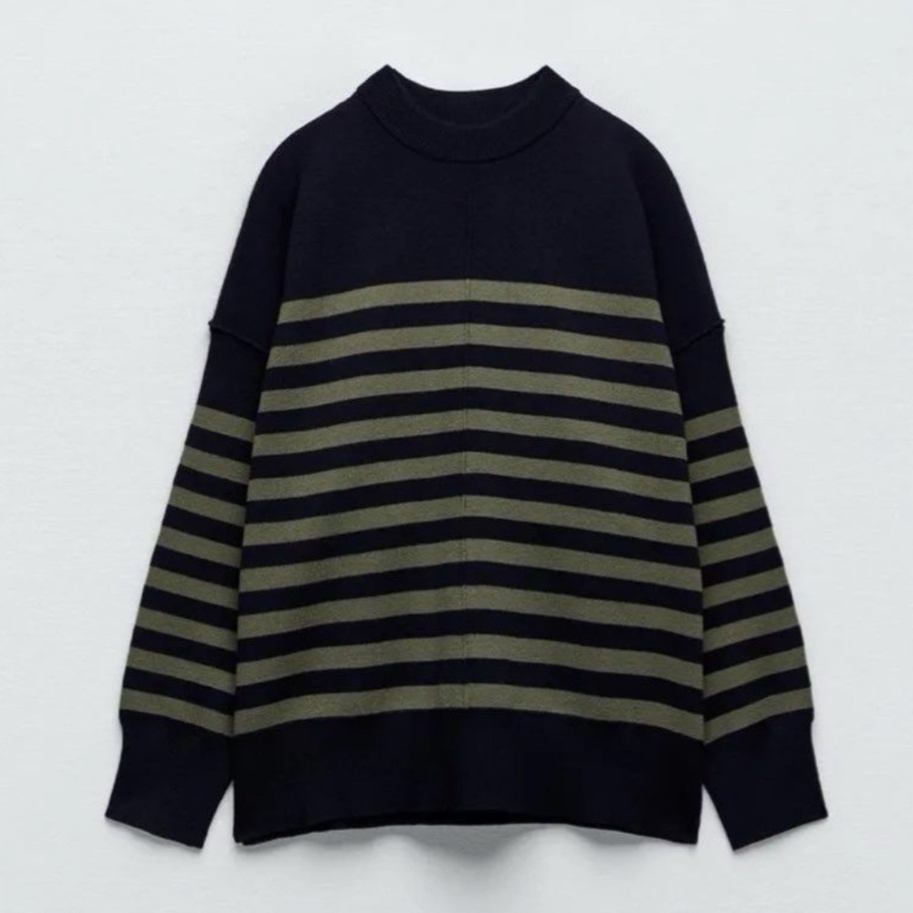 Zara Navy Ribbed Oversized Knit Sweater